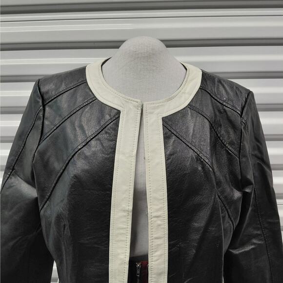 Vintage Y2K Retro Women's Leather Jacket Size 14 Black Moto Biker Chic Spiegel - Picture 5 of 11